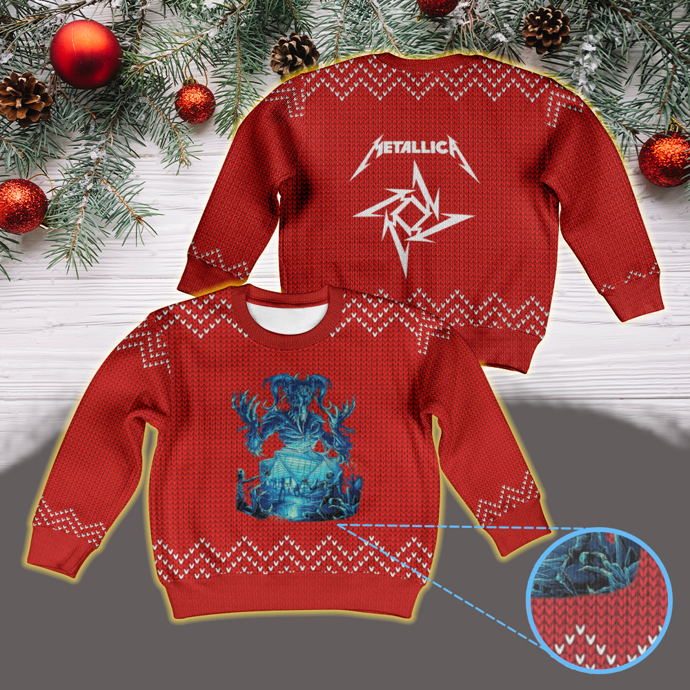 metallica m72 world tour 2025 june 3 2025 atlanta georgia mercedes benz stadium electric blue demon skeleton artwork vintage ugly christmas sweater