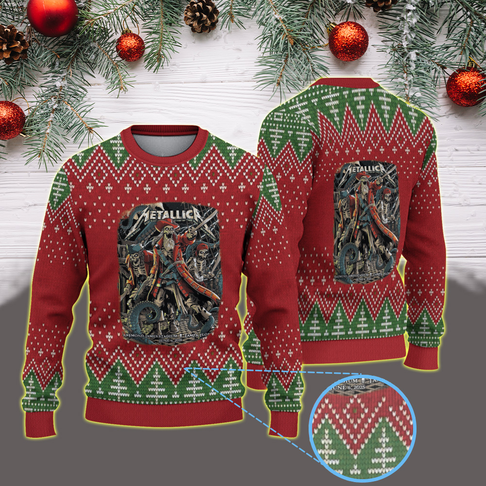 metallica m72 world tour 2025 june 6 2025 tampa florida raymond james stadium pirate skeleton crew artwork vintage ugly christmas sweater 1