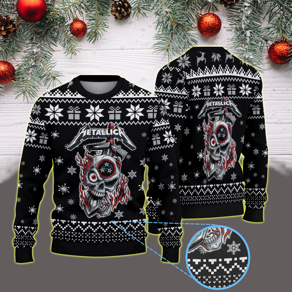metallica m72 world tour 2025 may 1 3 2025 nashville tennessee nissan stadium flaming skull sword artwork vintage ugly christmas sweater 1