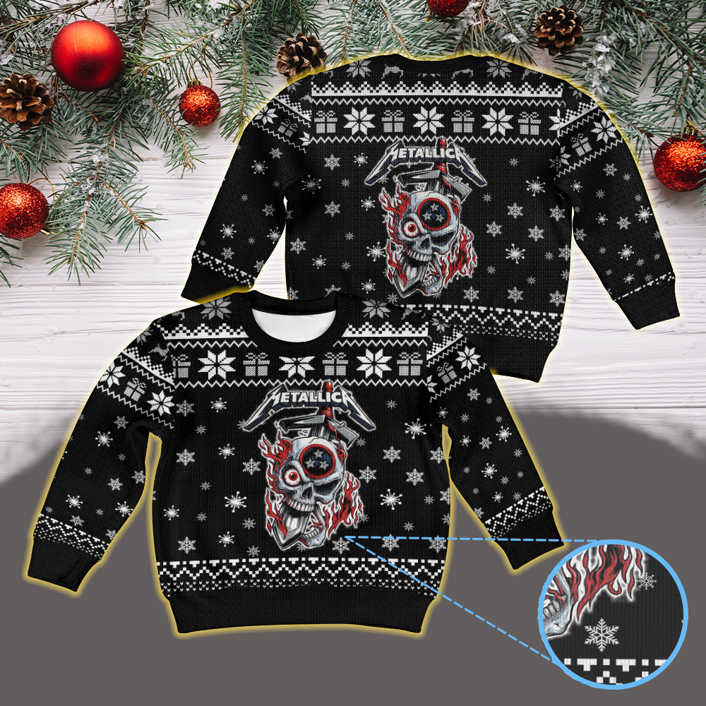 metallica m72 world tour 2025 may 1 3 2025 nashville tennessee nissan stadium flaming skull sword artwork vintage ugly christmas sweater