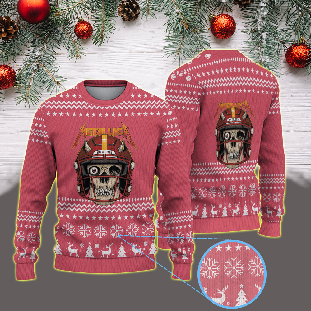 metallica m72 world tour 2025 may 28 2025 landover maryland northwest stadium football skull helmet artwork vintage ugly christmas sweater 1