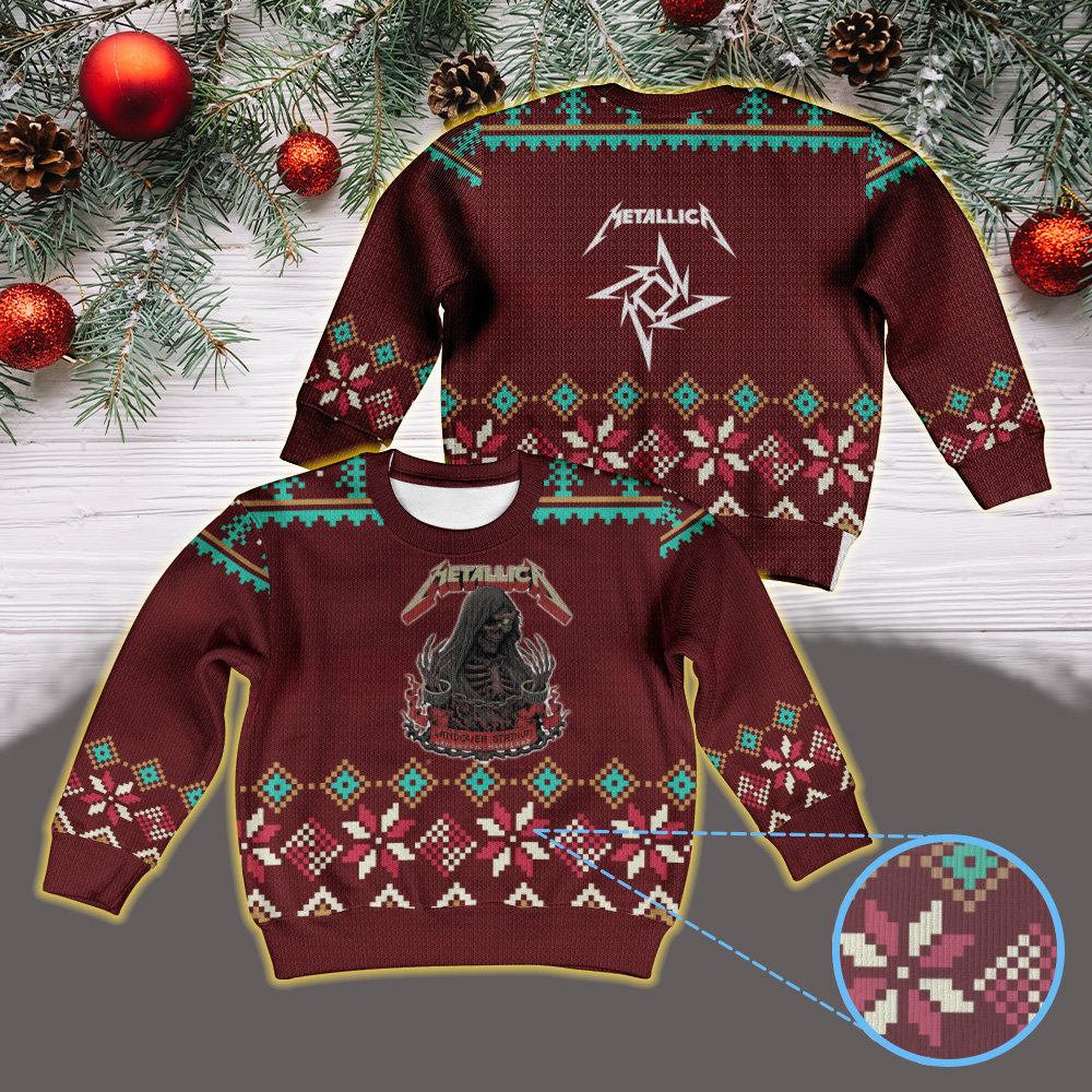 metallica m72 world tour 2025 may 28 2025 landover maryland northwest stadium grim reaper chain red banner artwork vintage ugly christmas sweater