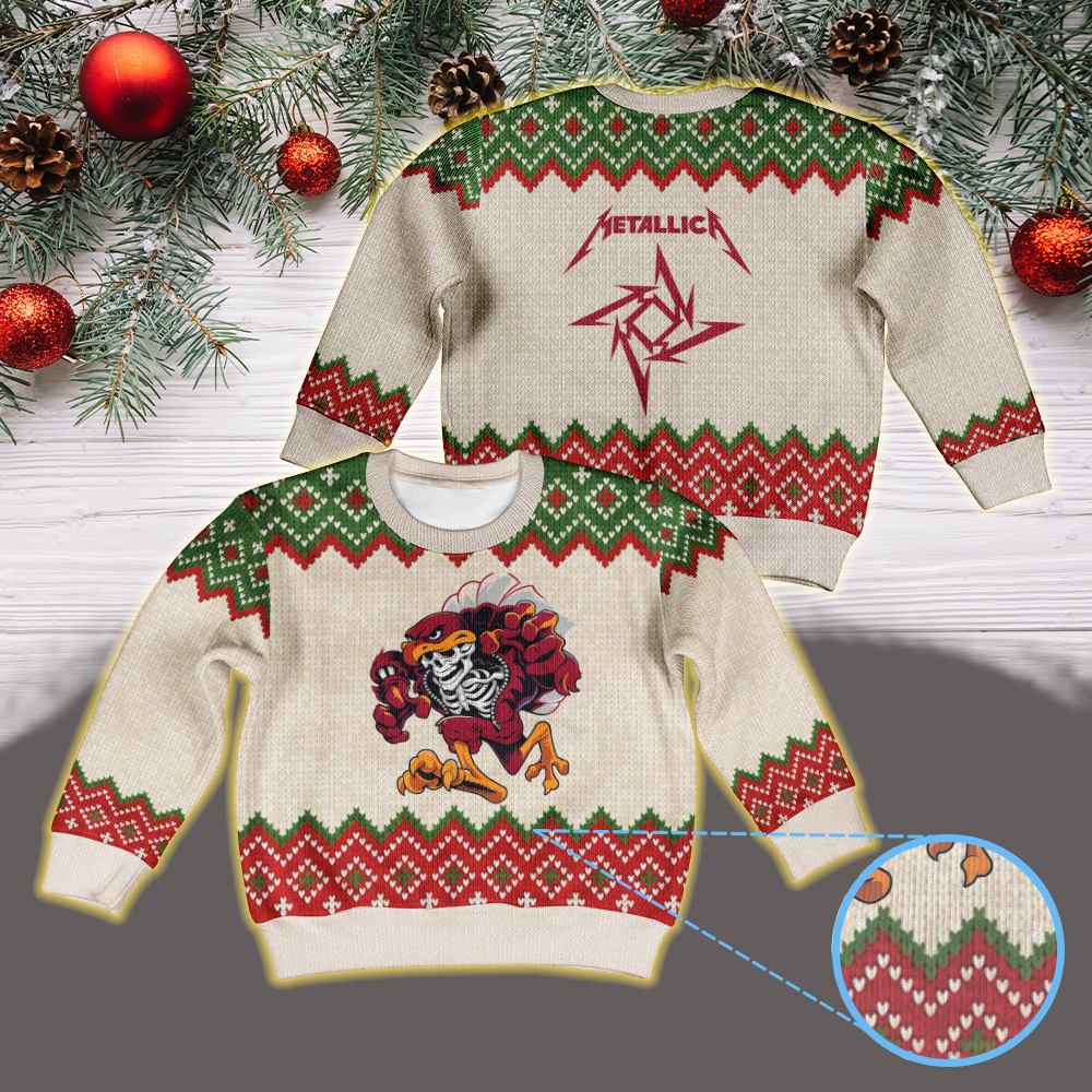 metallica m72 world tour 2025 may 7 2025 blacksburg virginia lane stadium virginia tech hokie skeleton mascot artwork vintage ugly christmas sweater