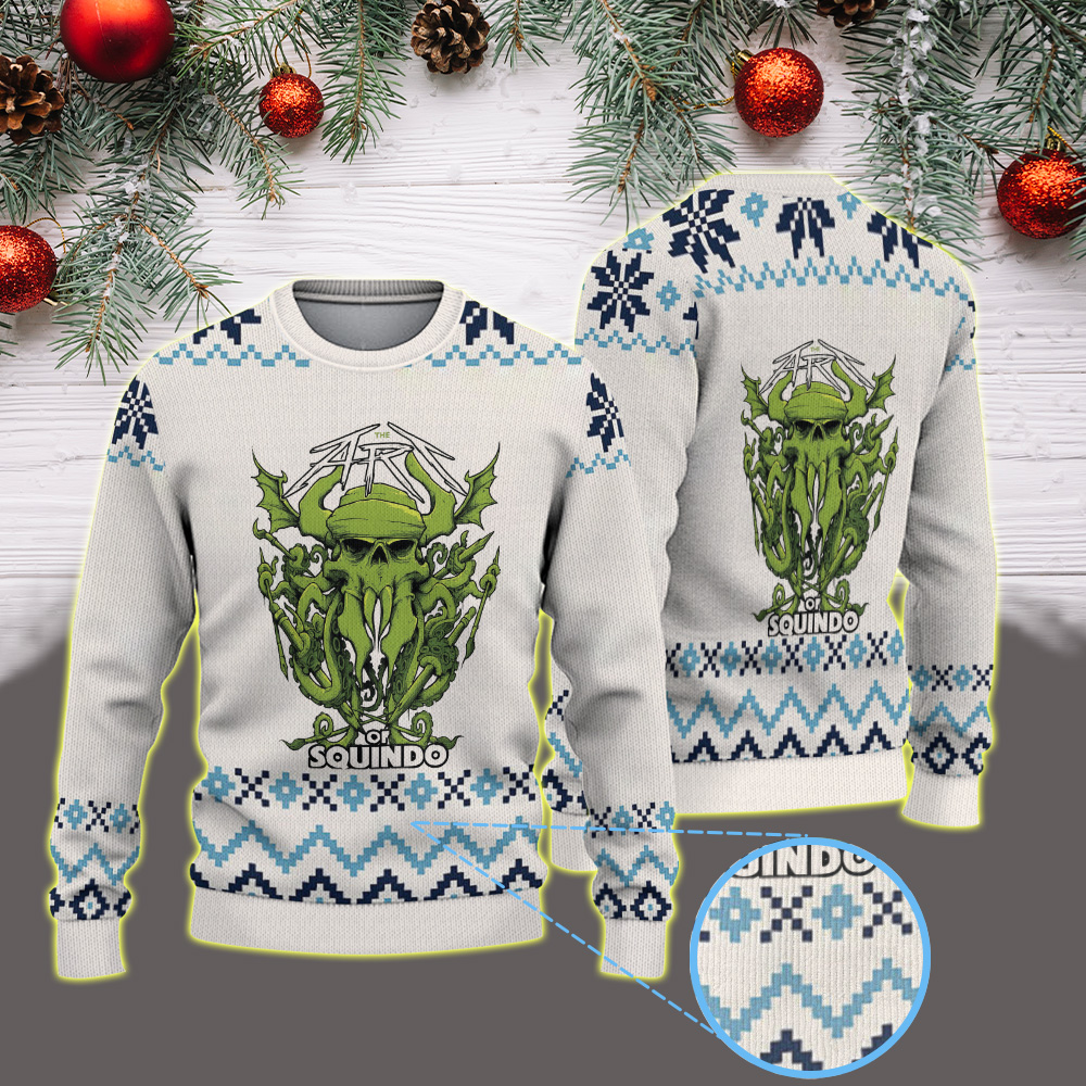 metallica the art of squindo 104 seasons of metallica art 2025 green skull tentacle illustration vintage ugly christmas sweater 1
