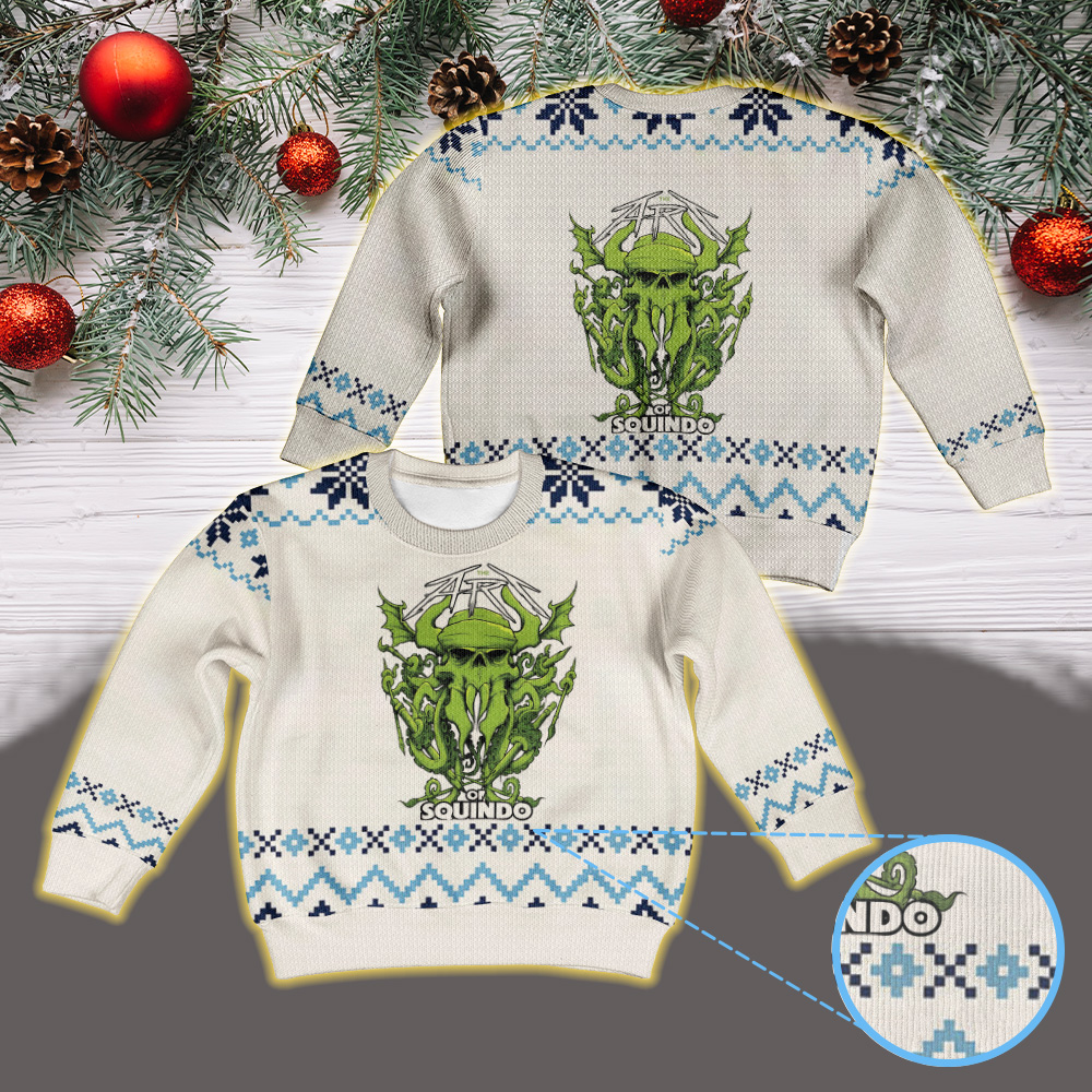 metallica the art of squindo 104 seasons of metallica art 2025 green skull tentacle illustration vintage ugly christmas sweater