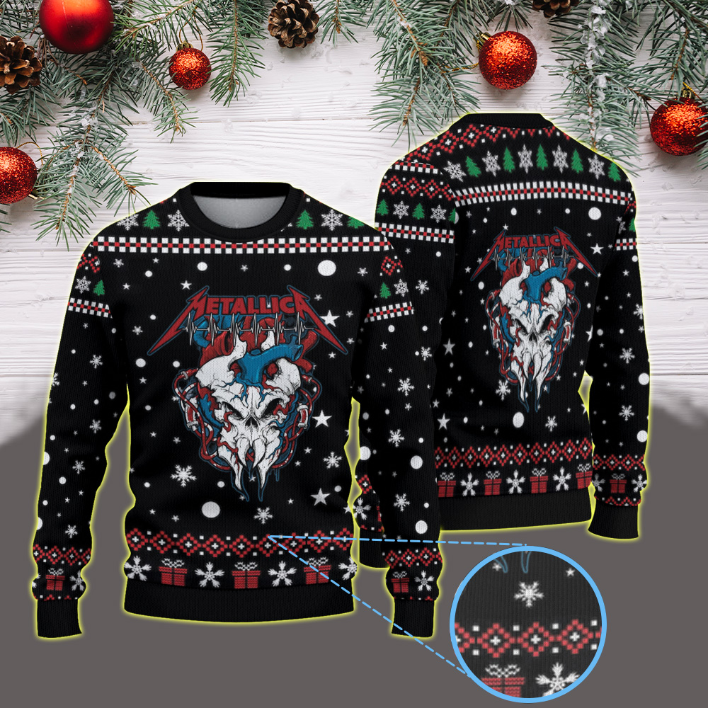 metallica x red cross 2026 limited edition blood donation design by squindo heart skull graphic vintage ugly christmas sweater 1