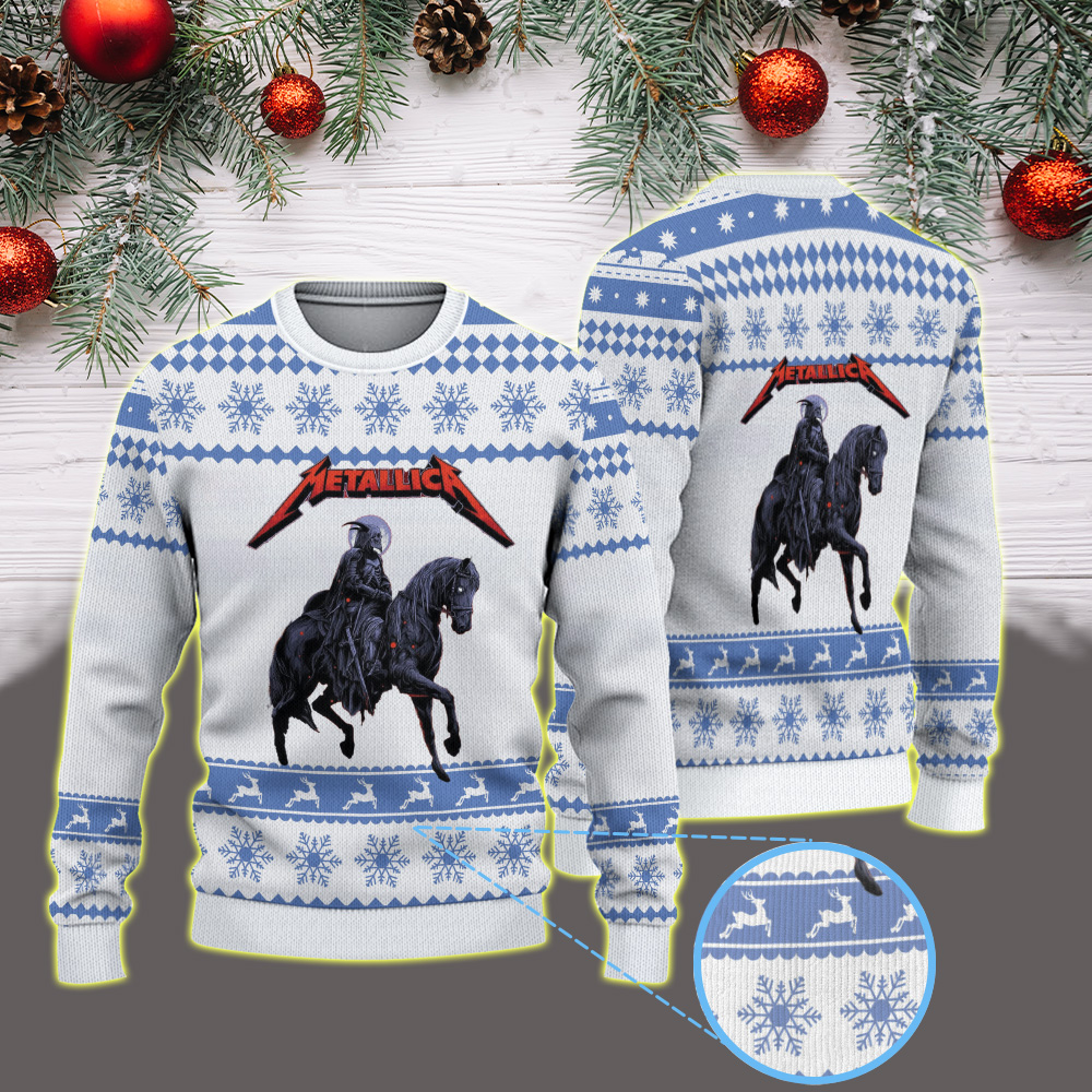 white blue death rider design vintage ugly christmas sweater metallica m72 world tour 2025 november 1 2025 perth australia optus stadium 1