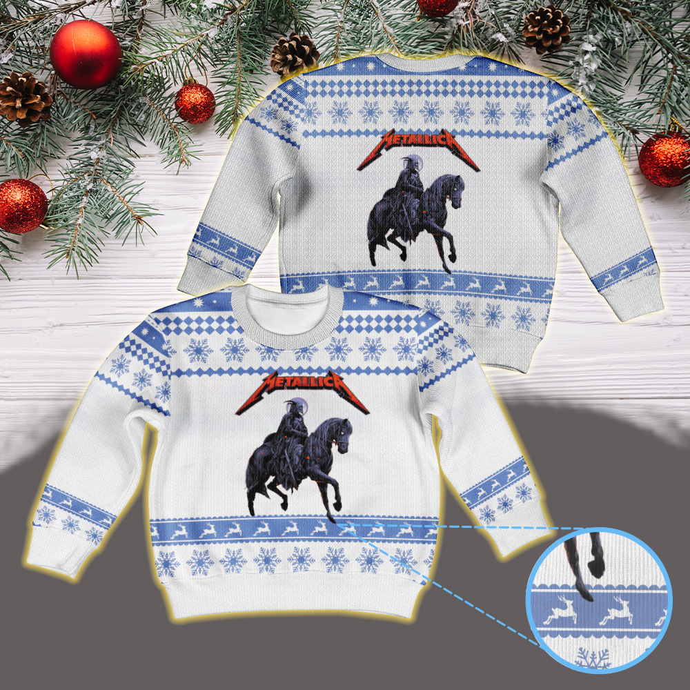 white blue death rider design vintage ugly christmas sweater metallica m72 world tour 2025 november 1 2025 perth australia optus stadium