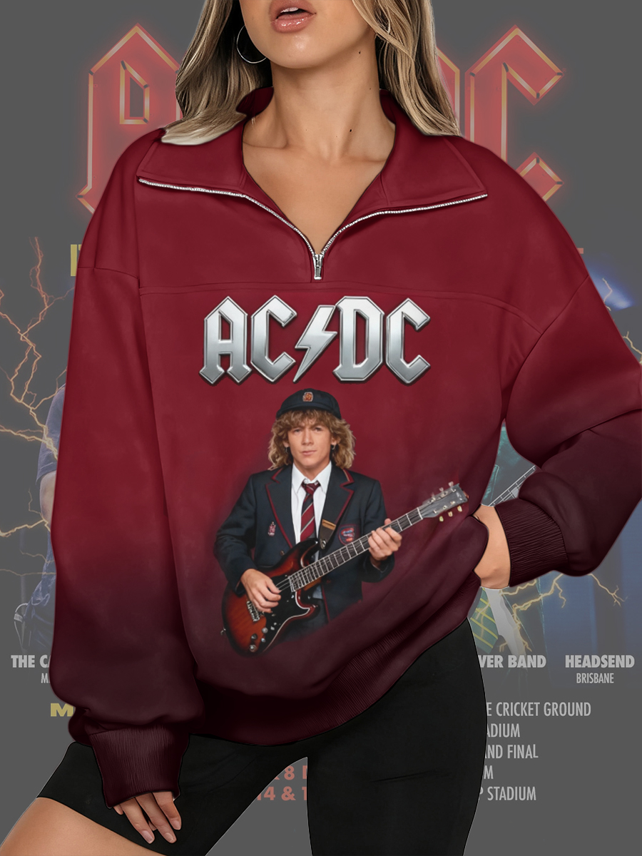 Women's Casual Gradient AC/DC Band Zip-Up Sweatshirt