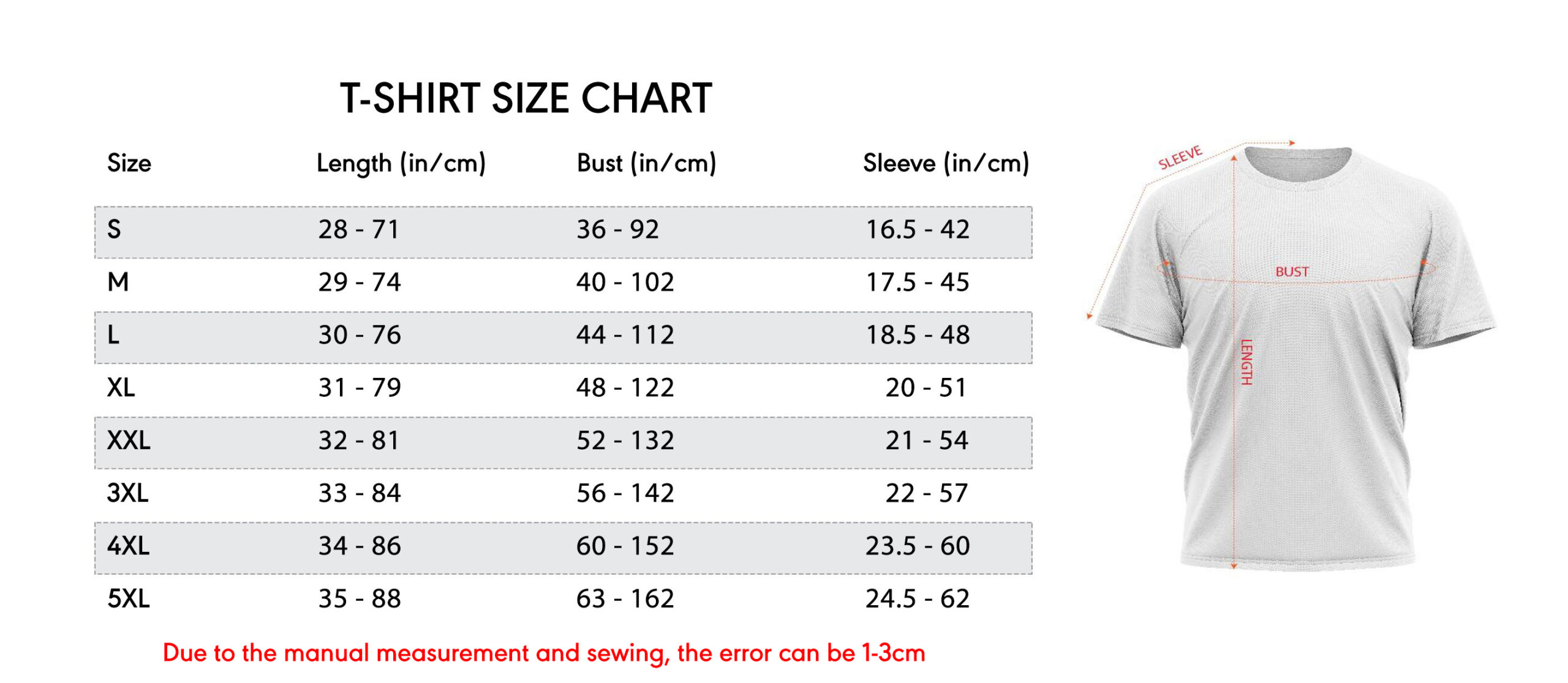 3D t shirt size chart Rabful