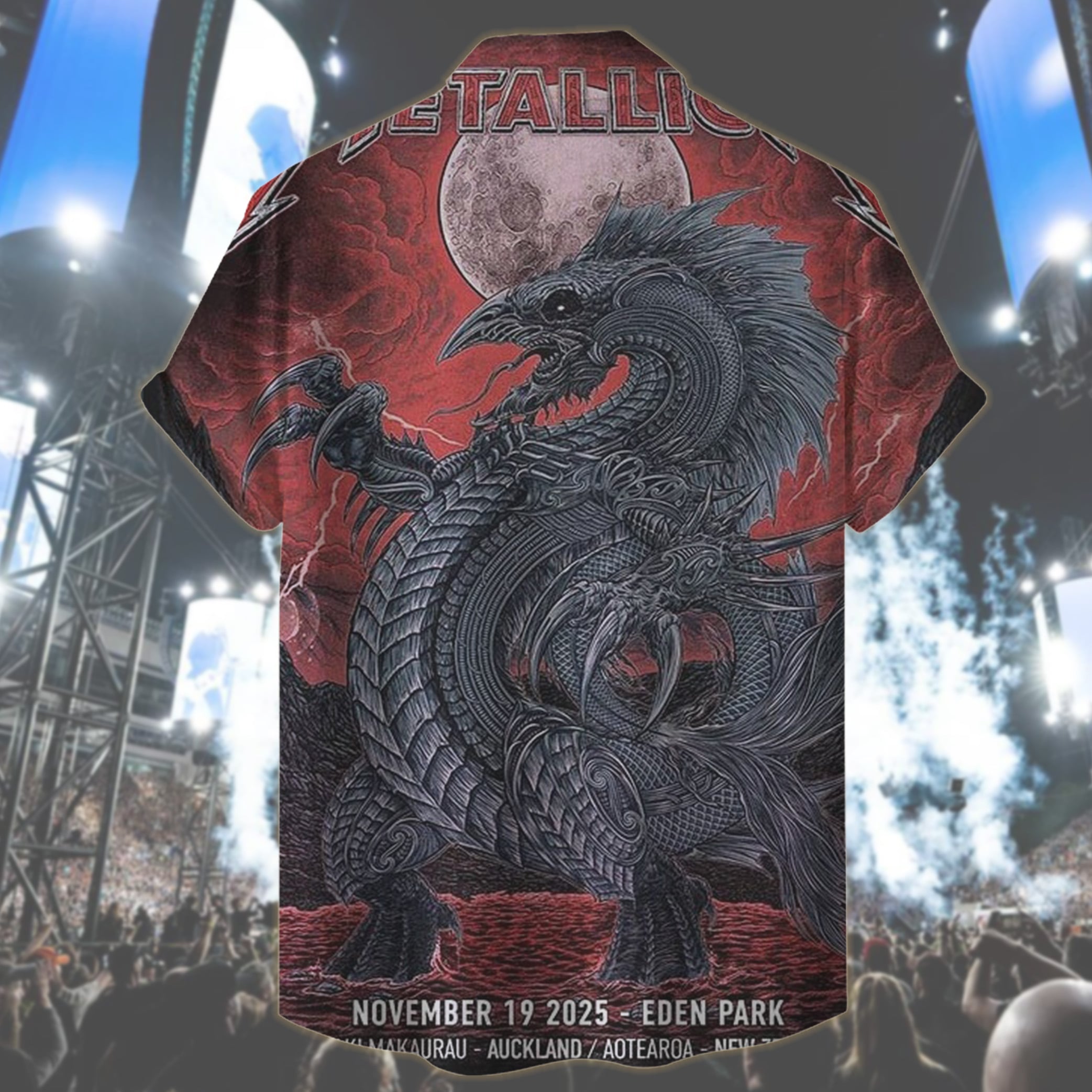 metallica auckland new zealand eden park hawaiian shirt november 19 2025 ken taylor art m72 world tour 2025