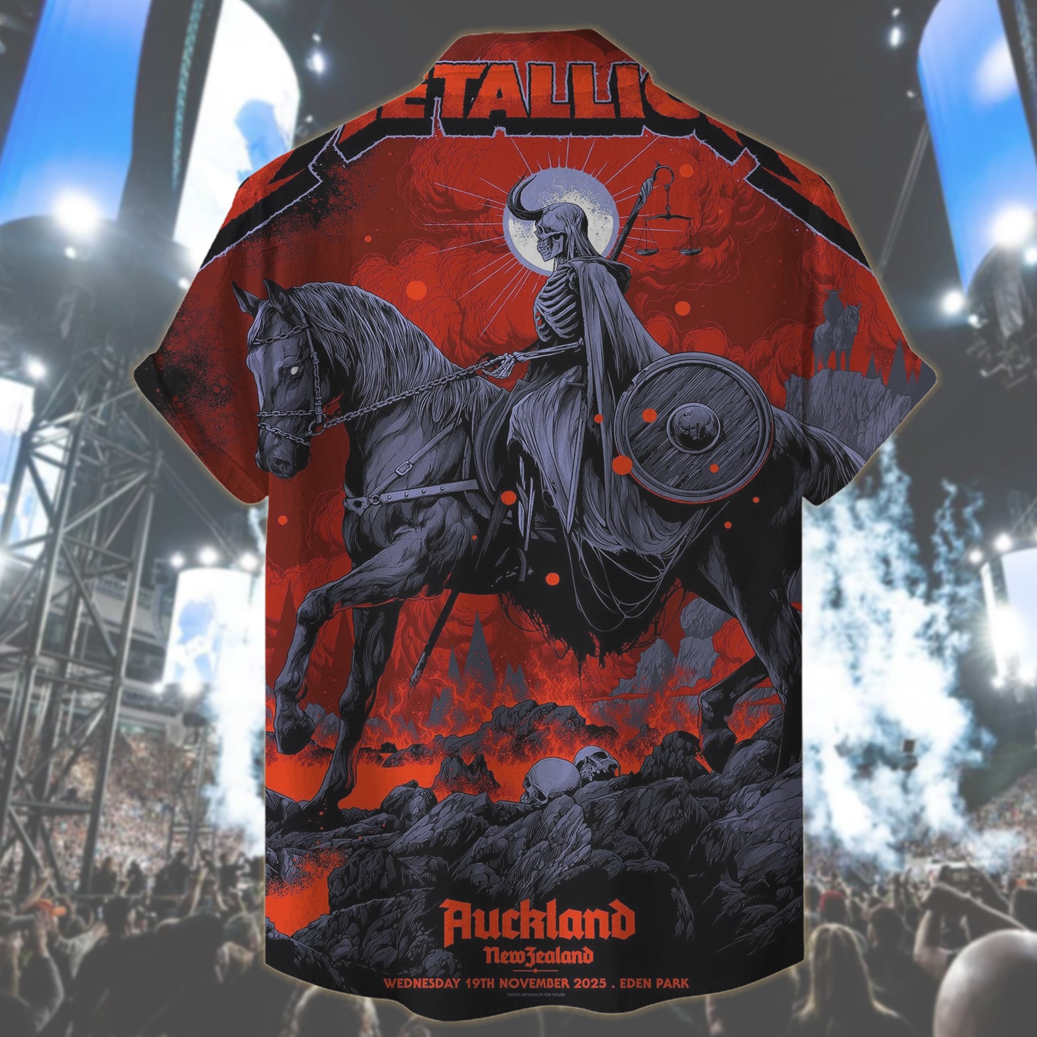 metallica auckland new zealand eden park hawaiian shirt november 19 2025 ken taylor art m72 world tour 2025