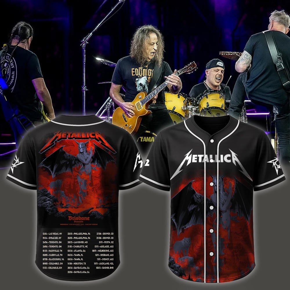 metallica brisbane australia suncorp stadium baseball jersey november 12 2025 fiery demon art m72 world tour 2025