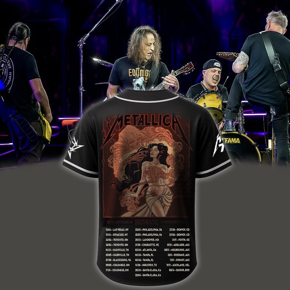 metallica brisbane australia suncorp stadium baseball jersey november 12 2025 tenicle art m72 world tour 2025 2