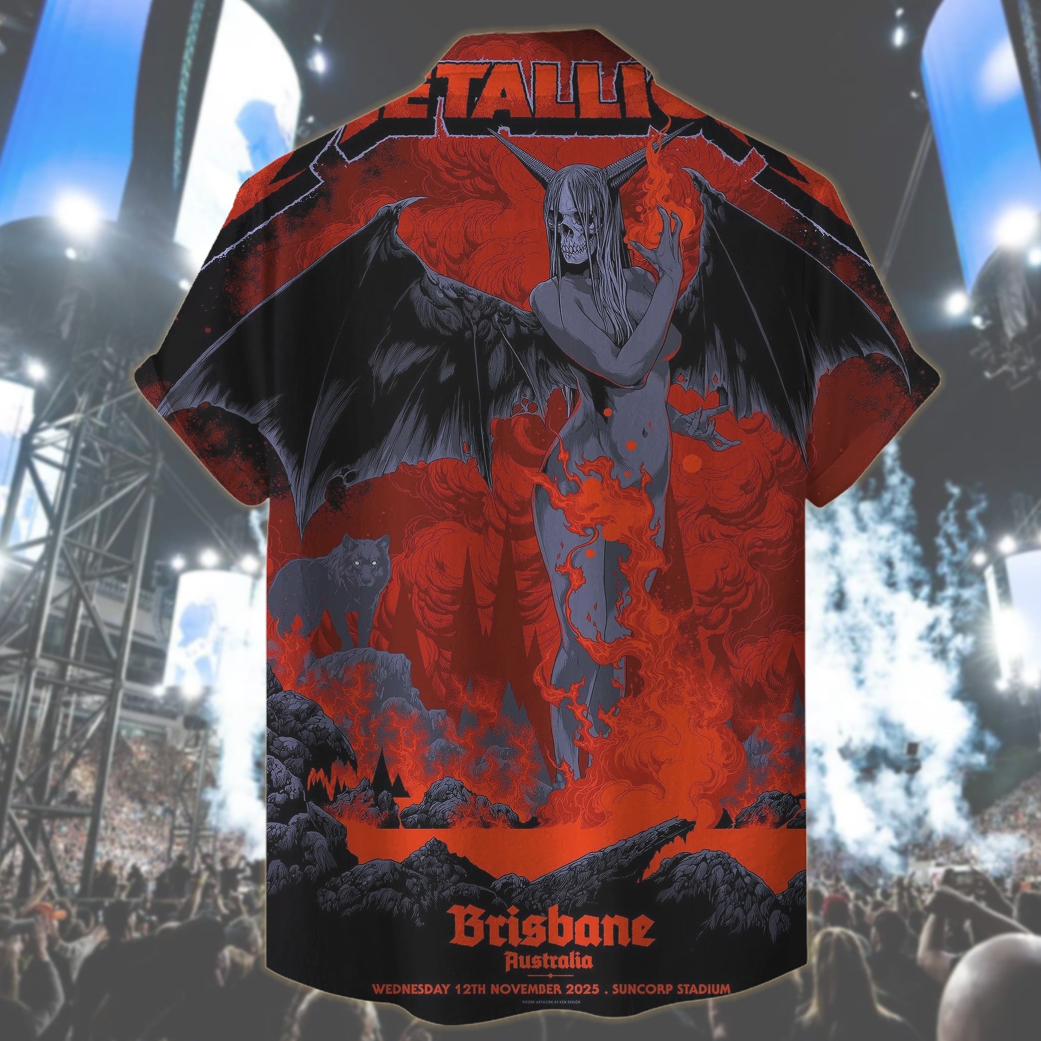 metallica brisbane australia suncorp stadium hawaiian shirt november 12 2025 fiery demon art m72 world tour 2025