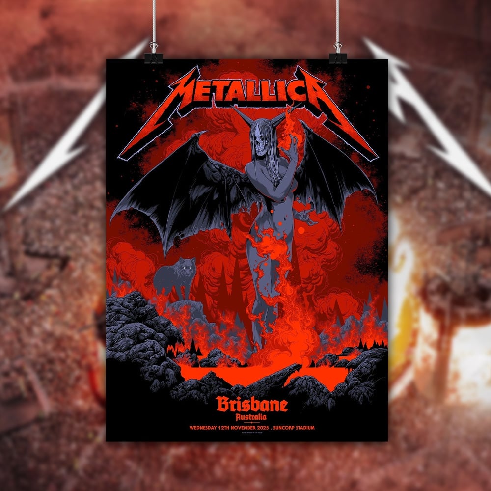 metallica brisbane australia suncorp stadium poster november 12 2025 fiery demon art m72 world tour 2025 4
