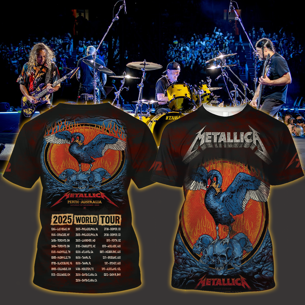 metallica m72 world tour 2025 november 1 2025 perth australia optus stadium the black swan all over print shirt