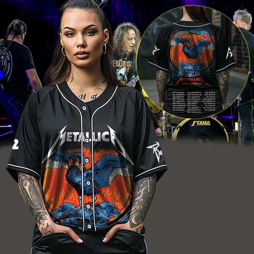 metallica m72 world tour 2025 november 1 2025 perth australia optus stadium the black swan baseball jersey 3