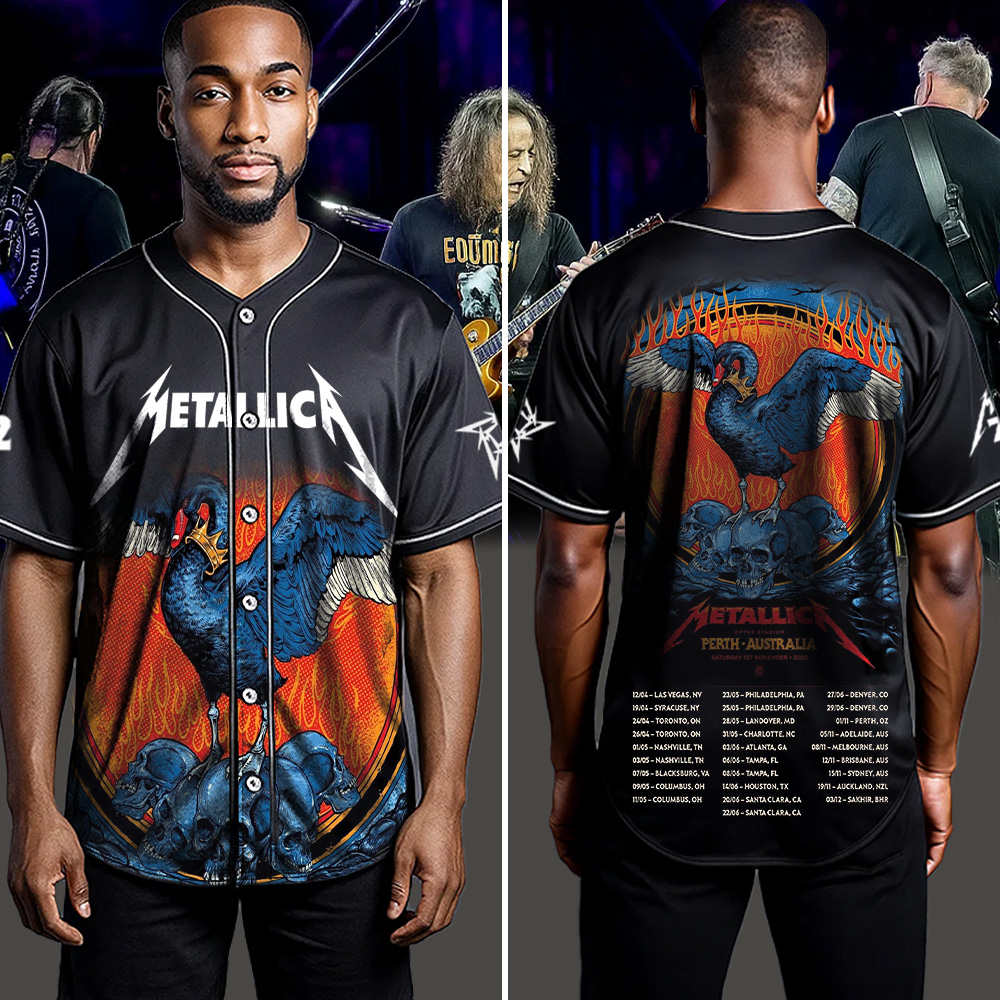 metallica m72 world tour 2025 november 1 2025 perth australia optus stadium the black swan baseball jersey 4