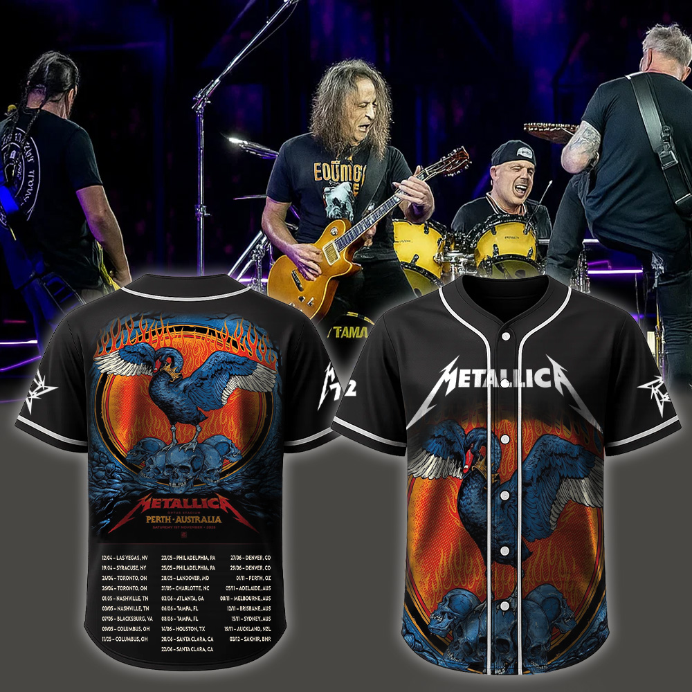 metallica m72 world tour 2025 november 1 2025 perth australia optus stadium the black swan baseball jersey