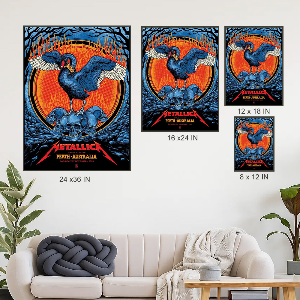 metallica m72 world tour 2025 november 1 2025 perth australia optus stadium the black swan poster canvas 3