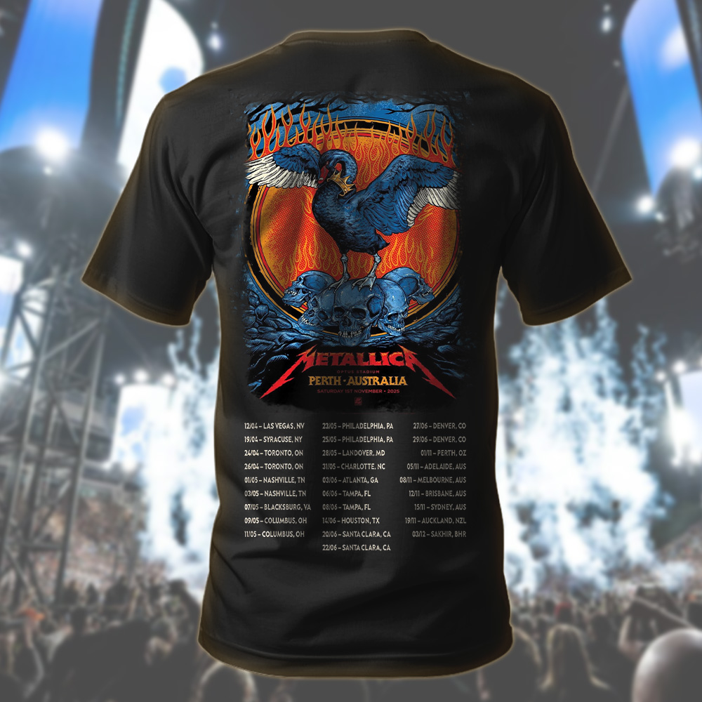 metallica m72 world tour 2025 november 1 2025 perth australia optus stadium the black swan venue t shirt 2