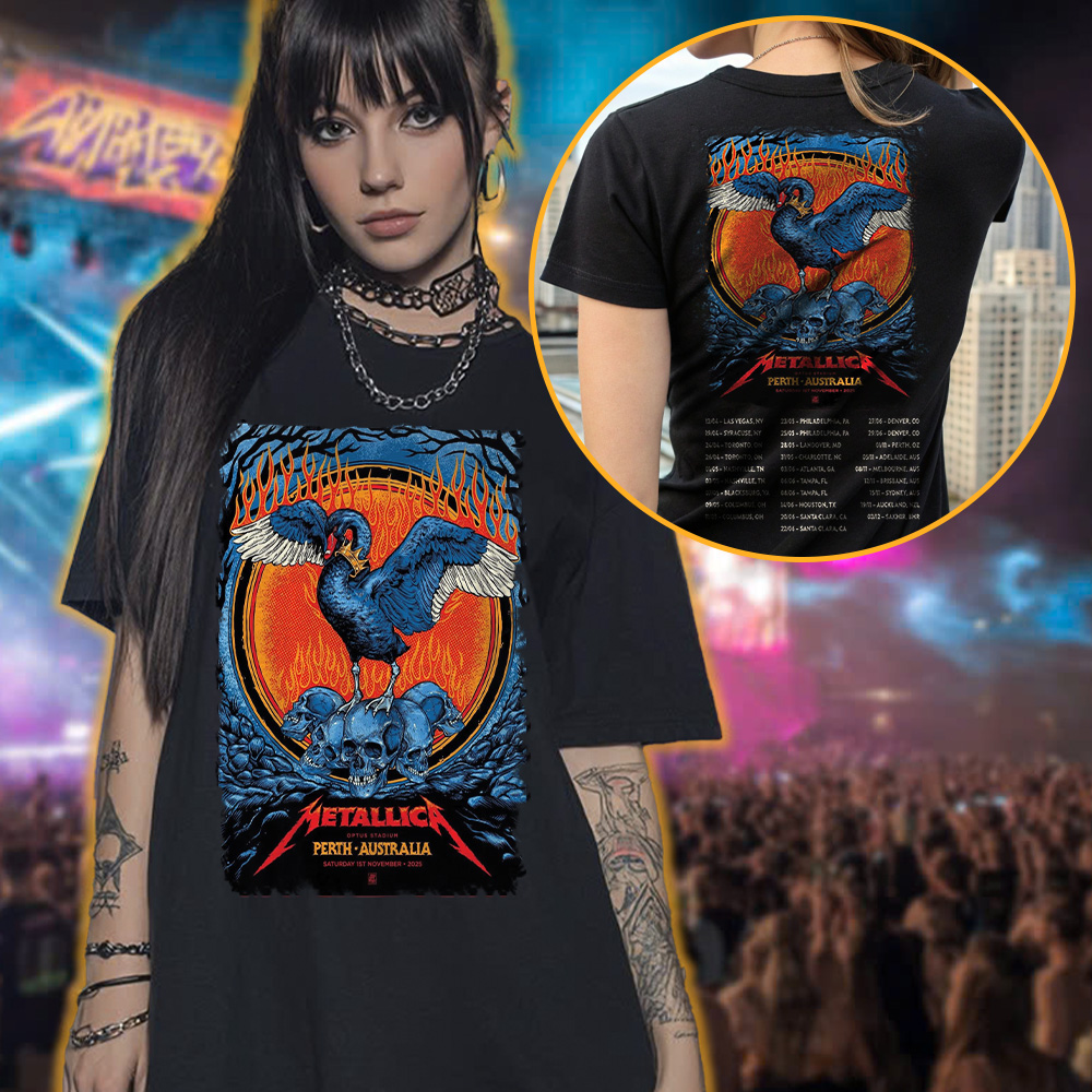 metallica m72 world tour 2025 november 1 2025 perth australia optus stadium the black swan venue t shirt 3
