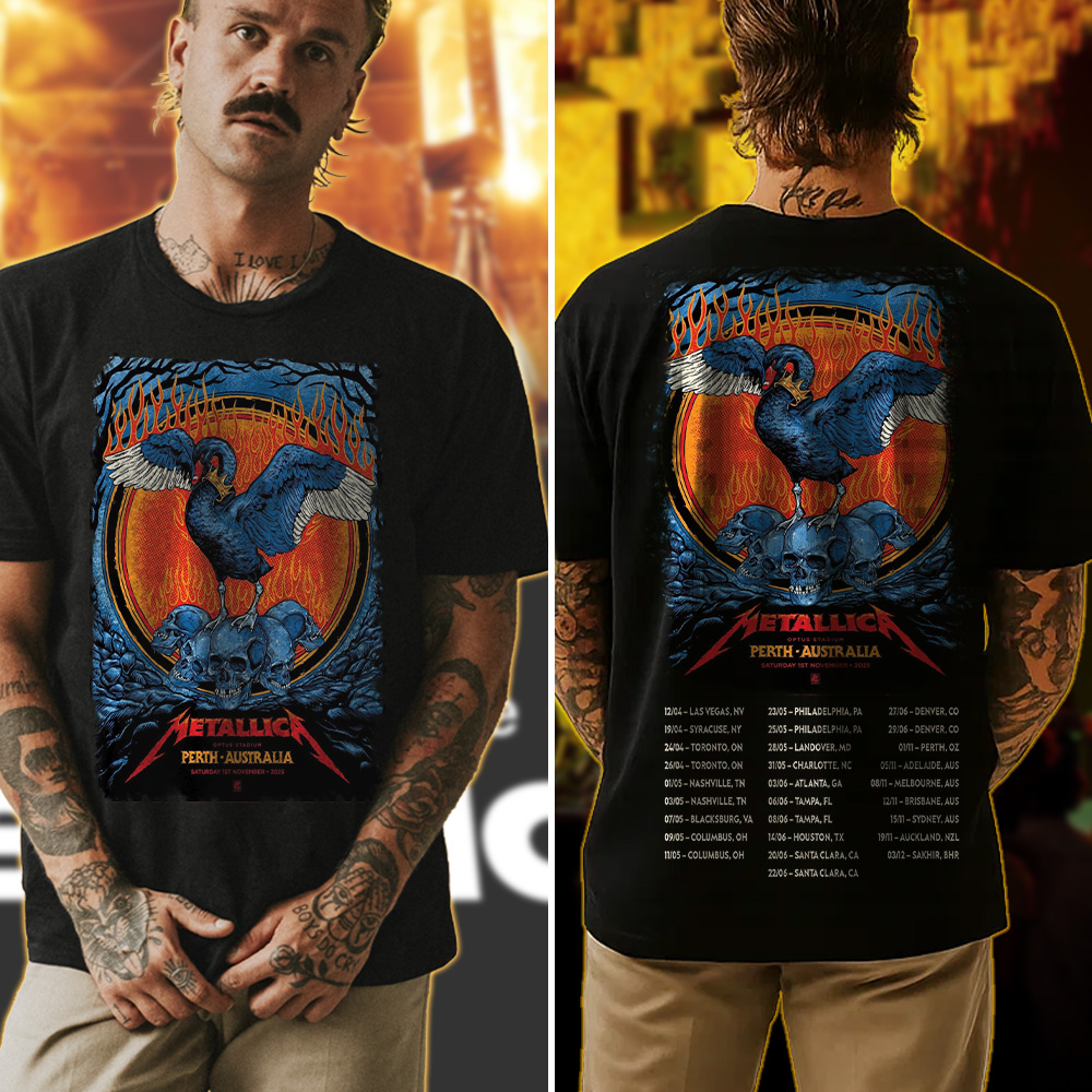 metallica m72 world tour 2025 november 1 2025 perth australia optus stadium the black swan venue t shirt 4