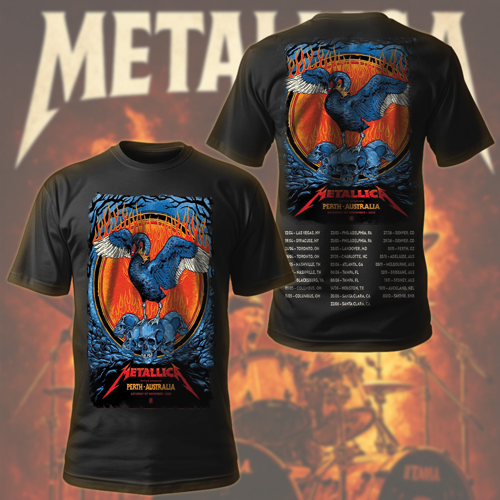 metallica m72 world tour 2025 november 1 2025 perth australia optus stadium the black swan venue t shirt