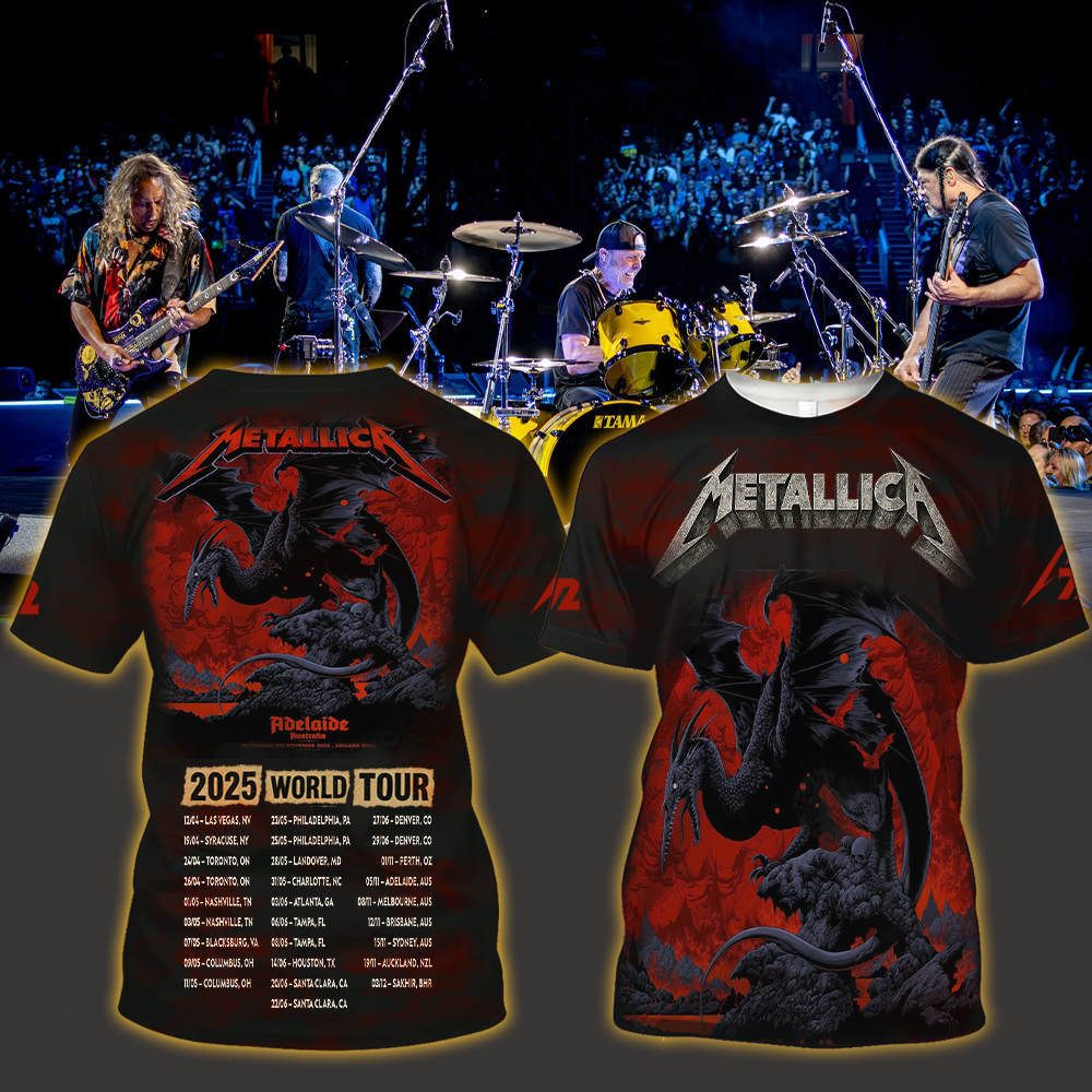 metallica m72 world tour 2025 november 5 2025 adelaide australia adelaide oval pterosaur design aop shirt
