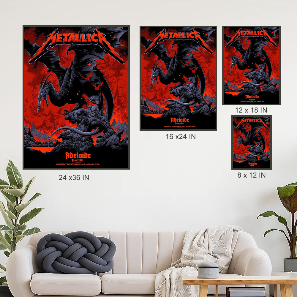 metallica m72 world tour 2025 november 5 2025 adelaide australia adelaide oval pterosaur design exclusive poster by ken taylor 3