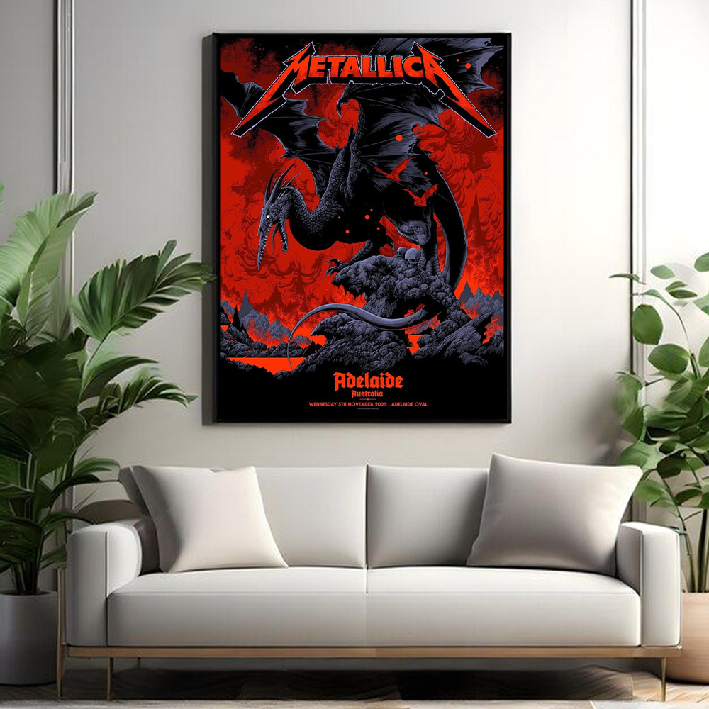 metallica m72 world tour 2025 november 5 2025 adelaide australia adelaide oval pterosaur design exclusive poster by ken taylor