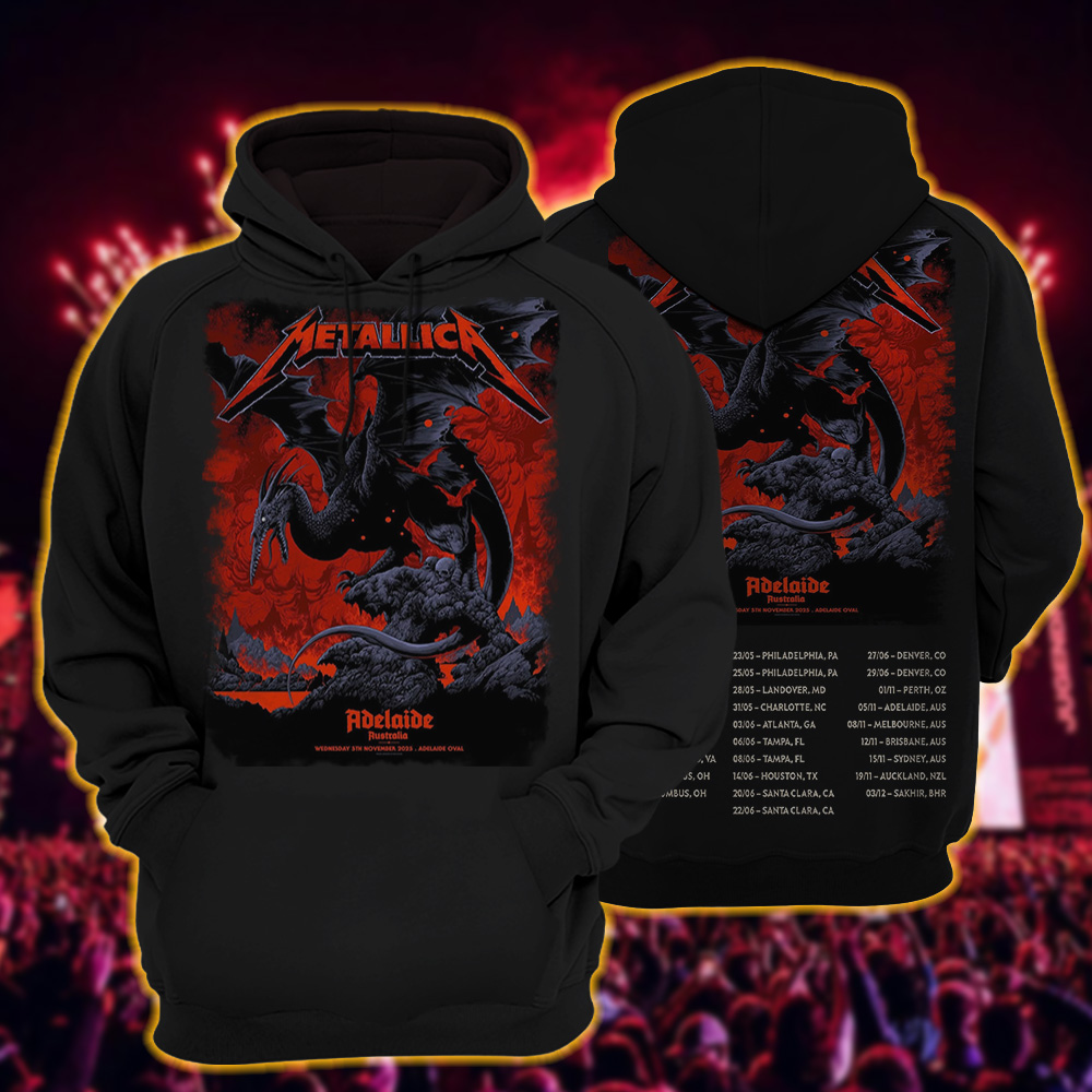 metallica m72 world tour 2025 november 5 2025 adelaide australia adelaide oval pterosaur design hoodie 1