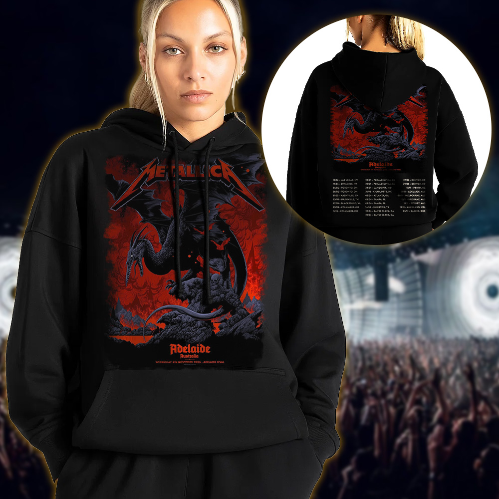 metallica m72 world tour 2025 november 5 2025 adelaide australia adelaide oval pterosaur design hoodie 2