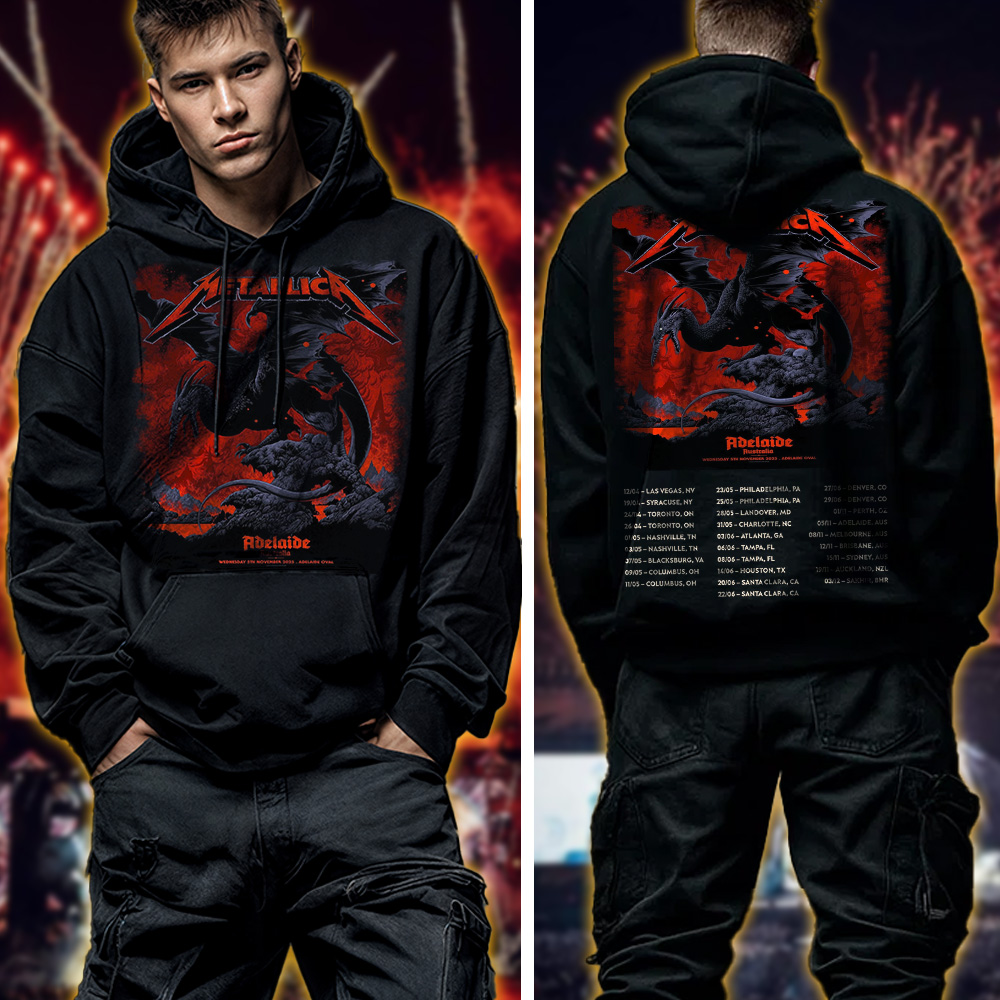 metallica m72 world tour 2025 november 5 2025 adelaide australia adelaide oval pterosaur design hoodie 3