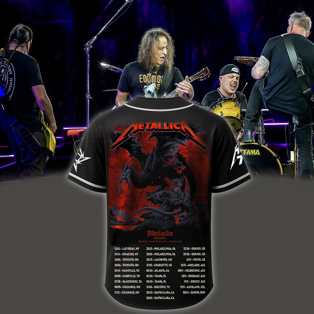 metallica m72 world tour 2025 november 5 2025 adelaide australia adelaide oval pterosaur design jersey 2