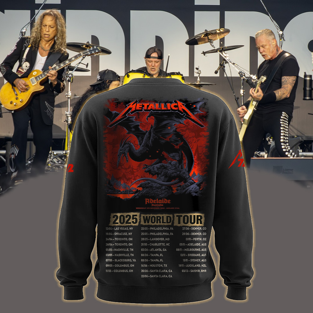 metallica m72 world tour 2025 november 5 2025 adelaide australia adelaide oval pterosaur design sweater 2