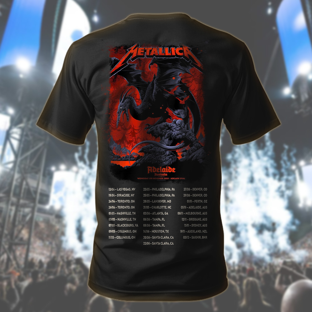 metallica m72 world tour 2025 november 5 2025 adelaide australia adelaide oval pterosaur design t shirt 2