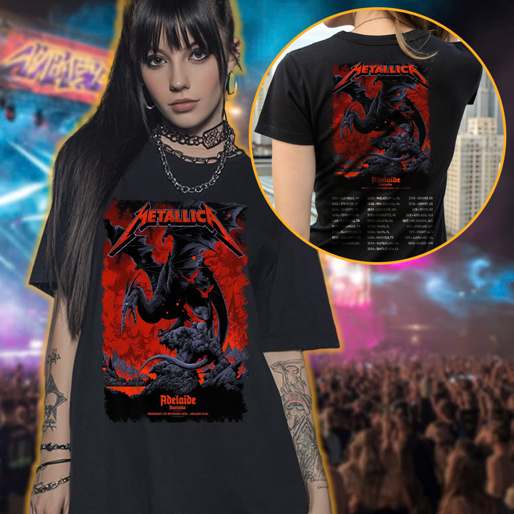 metallica m72 world tour 2025 november 5 2025 adelaide australia adelaide oval pterosaur design t shirt 3