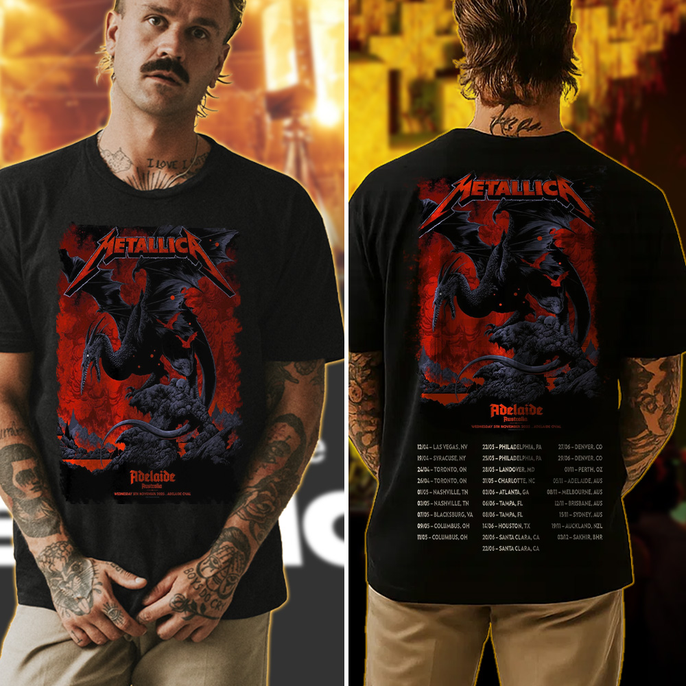 metallica m72 world tour 2025 november 5 2025 adelaide australia adelaide oval pterosaur design t shirt 4