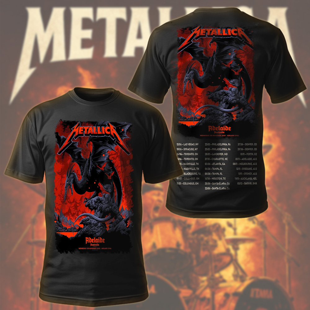 metallica m72 world tour 2025 november 5 2025 adelaide australia adelaide oval pterosaur design t shirt