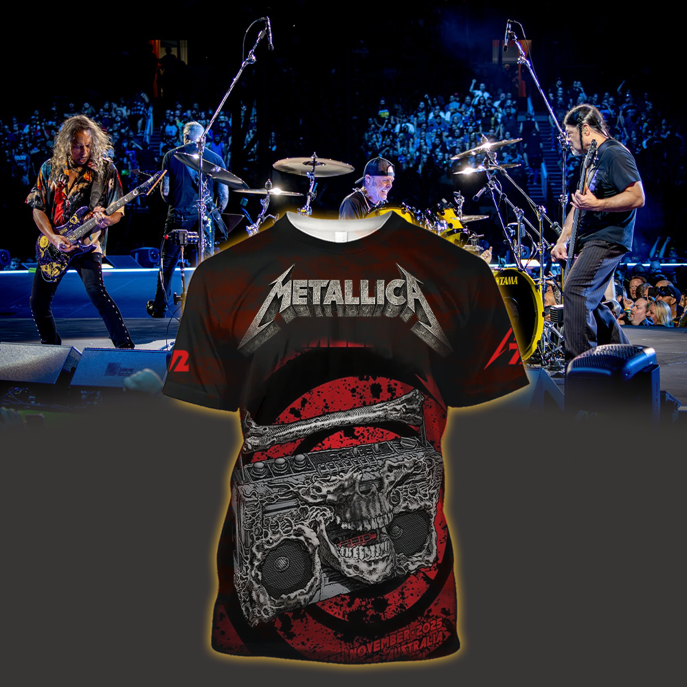 metallica m72 world tour 2025 november 5 2025 adelaide australia adelaide oval skeleton radio boombox from hell all over print shirt 1