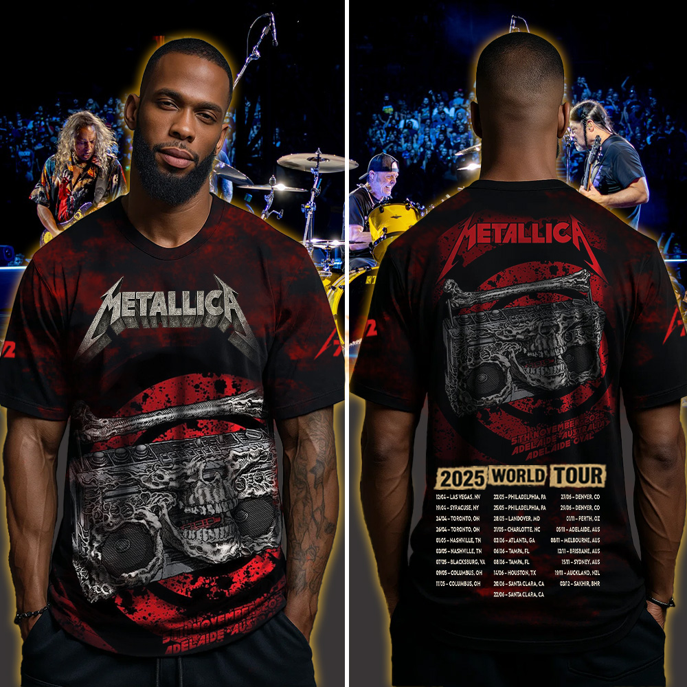 metallica m72 world tour 2025 november 5 2025 adelaide australia adelaide oval skeleton radio boombox from hell all over print shirt 3