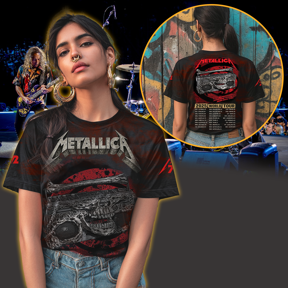 metallica m72 world tour 2025 november 5 2025 adelaide australia adelaide oval skeleton radio boombox from hell all over print shirt 3