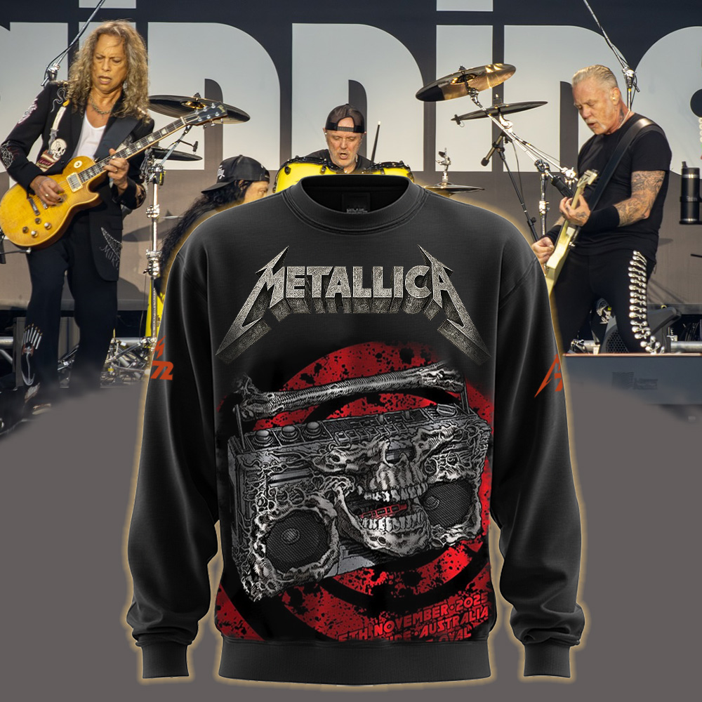metallica m72 world tour 2025 november 5 2025 adelaide australia adelaide oval skeleton radio boombox from hell all over print sweater 1