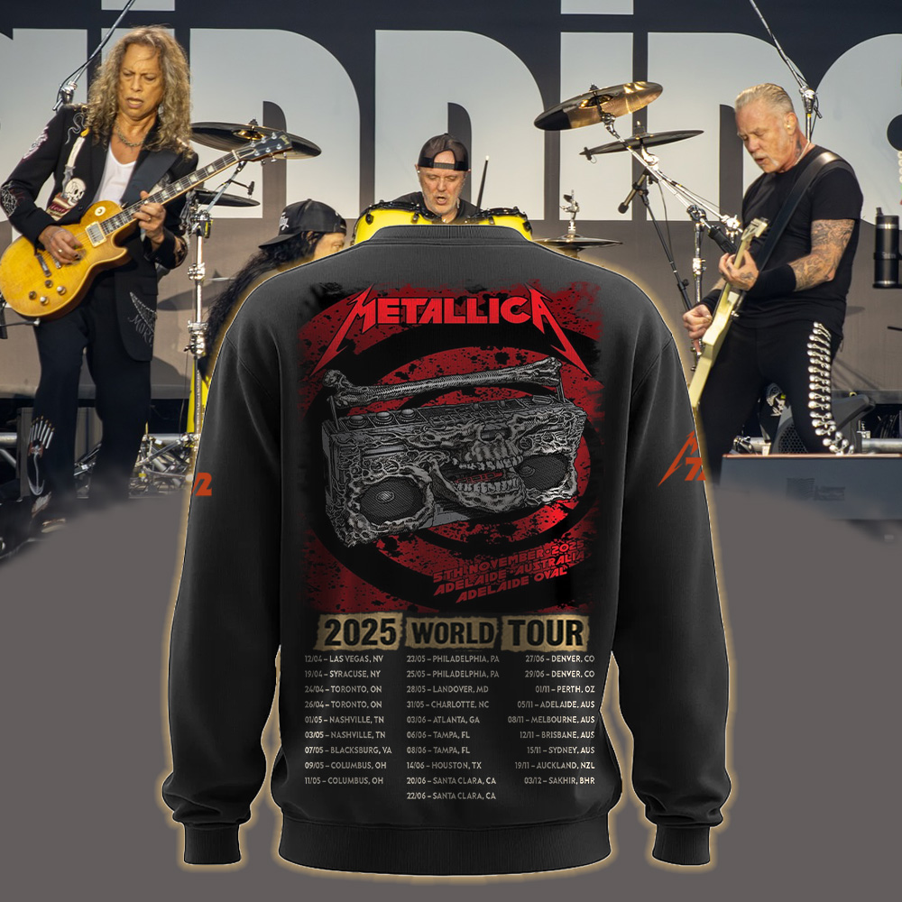metallica m72 world tour 2025 november 5 2025 adelaide australia adelaide oval skeleton radio boombox from hell all over print sweater 2
