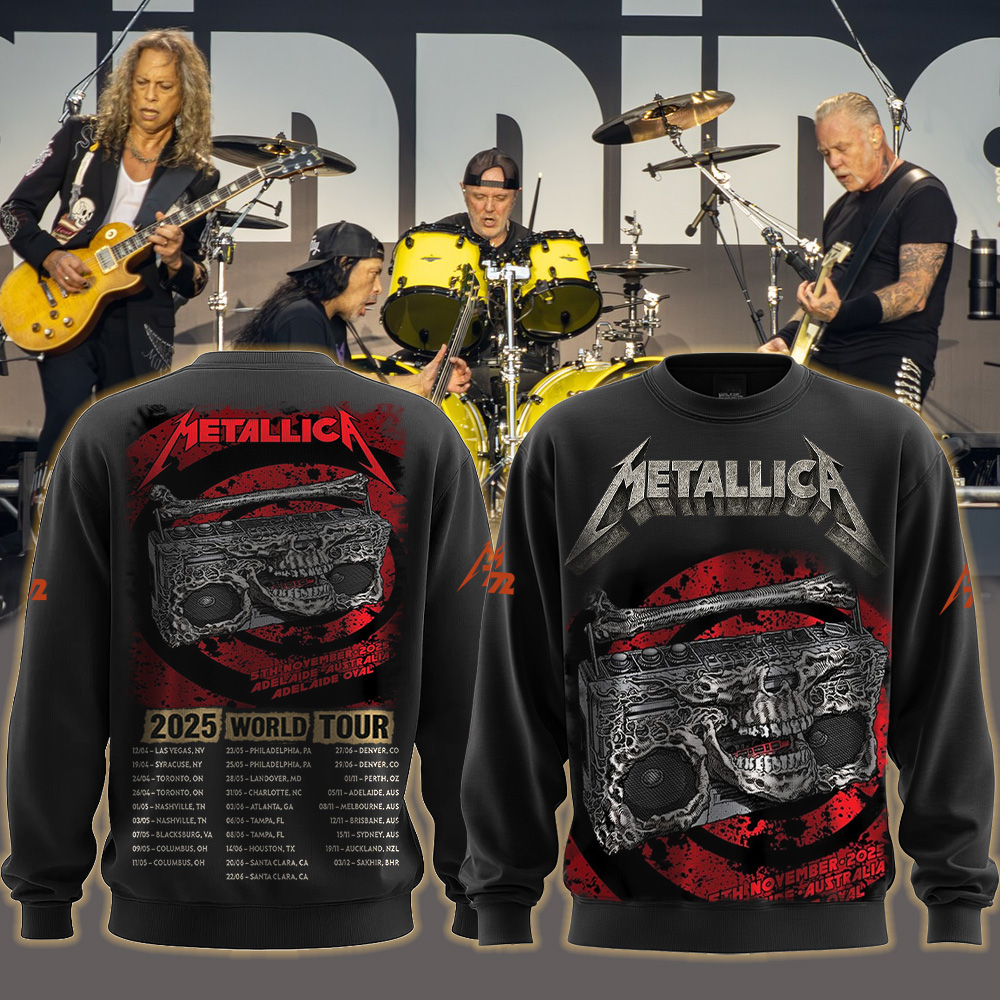 metallica m72 world tour 2025 november 5 2025 adelaide australia adelaide oval skeleton radio boombox from hell all over print sweater