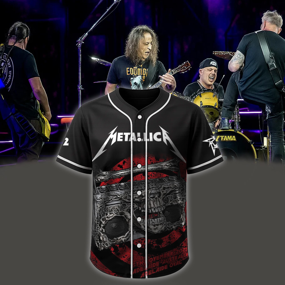 metallica m72 world tour 2025 november 5 2025 adelaide australia adelaide oval skeleton radio boombox from hell baseball jersey 1