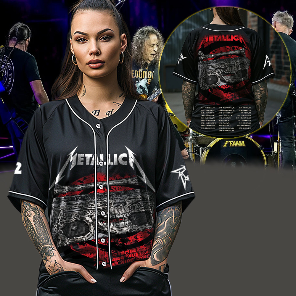 metallica m72 world tour 2025 november 5 2025 adelaide australia adelaide oval skeleton radio boombox from hell baseball jersey 3