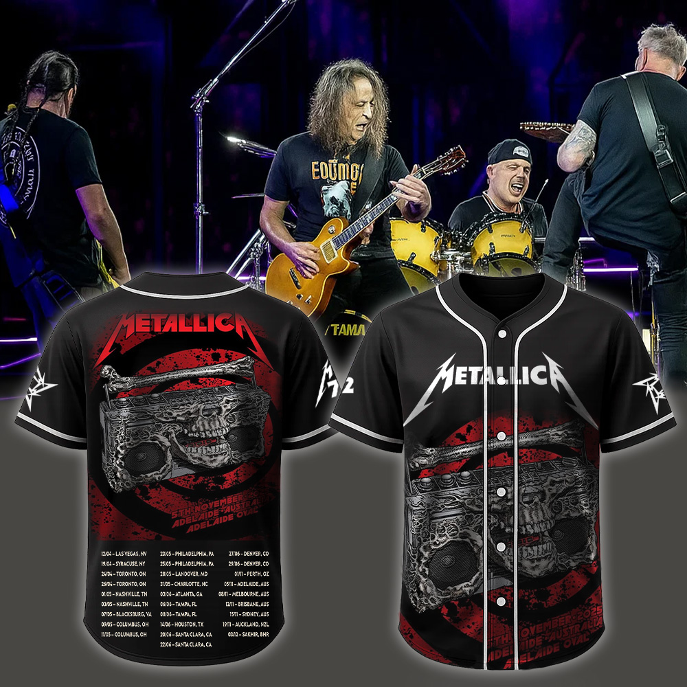 metallica m72 world tour 2025 november 5 2025 adelaide australia adelaide oval skeleton radio boombox from hell baseball jersey